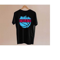 vintage miami basketball colorful cityscape unisex classic black shirt, miami basketball team retro tee, sports tshirt,