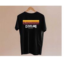 cleveland basketball vintage colorful cityscape black shirt, cleveland basketball team retro 90s tee, sports tshirt, ame