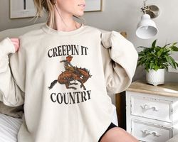 Creepin It Country Sweatshirt, Western Halloween Shirt, Retro Halloween Crewneck, Spooky Rodeo, Cowboy Halloween Sweatsh