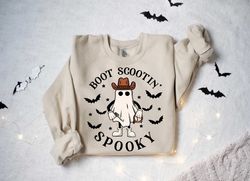 Boot Scootin Spooky Sweatshirt and Hoodie,Halloween Cowboy Ghost Sweatshirt, Western Halloween Sweatshirt, Cute Spooky,