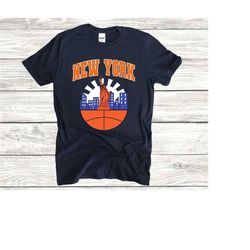 new york basketball colorful cityscape unisex classic navy shirt, new york basketball team retro tee, sports tshirt, ame