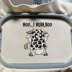 Moo I Mean Boo Embroidery Machine Design, Funny Animal Ghost Embroidery Design, Halloween Cute Spooky Boo Embroidery File