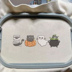 Spooky Halloween Cats Embroidery Machine Design, Spooky Vibes Embroidery Design, Cute Cat Ghost Embroidery Design