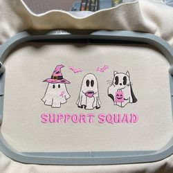 Cute Ghost Embroidery Design, Support Squad Halloween Cancer Awareness Embroidery Machine File, Halloween Cancer Warrior Embroidery File