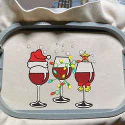 Christmas Wine Glass Embroidery, Santa Wine Embroidery, Christmas Embroidery Designs, Christmas Lights Embroidery Designs