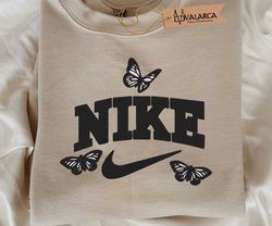 Black Butterfly NIKE Brand Embroidered Sweatshirt, Brand Embroidered Crewneck, Custom Brand Embroidered Sweatshirt, Best-selling Brand Embroidered Sweatshirt, Brand Sweatshirt
