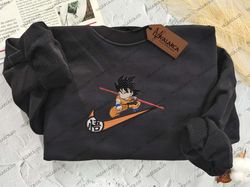 NIKE x Son Goku Dragon Ball Embroidered Sweatshirt, Anime Embroidered Sweatshirt, Anime Embroidered Crewneck, Custom Anime Embroidered Hoodie, Anime Gift, Embroidered Gift
