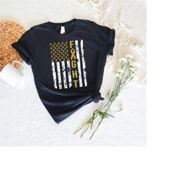 gold ribbon stars in american flag t-shirt, childhood cancer awareness shirt, support childhood cancer fighter matching