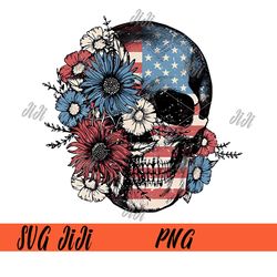 Retro Skull America, Independence Day PNG, Floral Skull PNG, Patriotic PNG