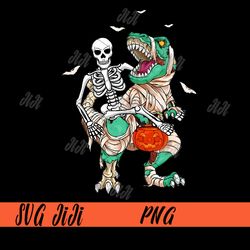 Skeleton Riding Mummy Dinosaur PNG, T Rex Halloween PNG