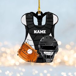 Baseball Catcher Chest Protector and Helmet Christmas Ornament, Baseball Custom Shaped Flat Ornament