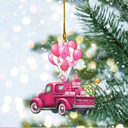 Breast Cancer Truck Christmas Ornament, Breast Cancer Awareness
