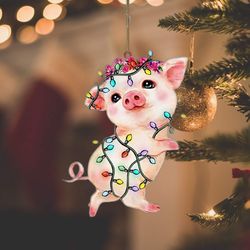 Cute Pig Christmas Light Hanging Ornament, Funny Pig Ornament