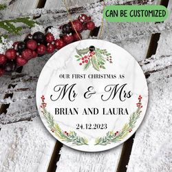 First Christmas Married Ornament, Mr and Mrs Sprig Christmas Ornament