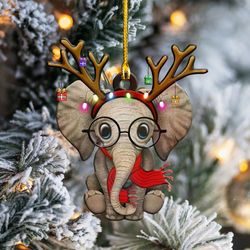 Funny Elephant Reindeer Ornament, Elephant Christmas  Shape Ornament