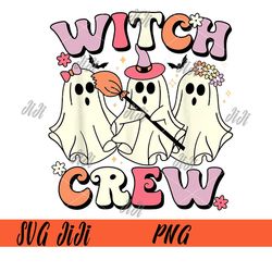 Witch Crew Cute Ghost PNG, Halloween Retro Groovy PNG