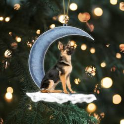 German Shepherd Sits On The Moon Hanging Ornament, Dog Ornament Gift