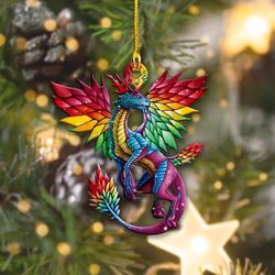 LGBT Dragon Flat Ornament, Rainbow Dragon