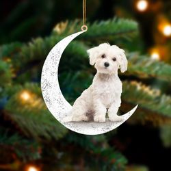 Maltese Sit On The Moon Ornament, Maltese Dog Ornament