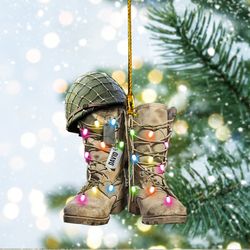 Military Boots Flag Christmas Ornament, Veterans Flat  Ornament