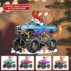 Monster Truck Christmas Ornament, Custom Name Monster Truck Ornament for Kids Boys Men