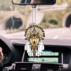 Native Wolf Dreamcatcher Car Hanging Ornament, Wolf Gift