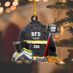Personalized Firefighter Uniform Helmet Boots Ornament, Firefighter Car Hanger