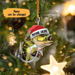 Personalized Fishing Bass Fish Christmas Ornament, Fishing Ornament Gift