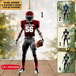 personalized football player 2d christmas ornament, american football ornament