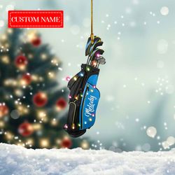 Personalized Golf Bag With Name Ornament, Golf Bag Christmas Lights Ornament