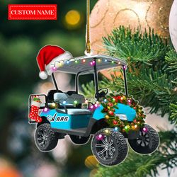 Personalized Golf Cart Santa Hat Christmas Ornament, Custom Name  Ornament