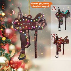 Personalized Horse Saddle Light Shape Ornament, Custom Ornament