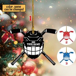 Personalized Ice Hockey Helmet Christmas Ornament, Custom Ice Hockey Ornament