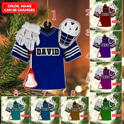 Personalized Lacrosse Uniform And Helmet Christmas  Ornament, Lacrosse Player Ornament
