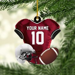 Personalized Name American Football Uniform Ornament, Football Helmet And Ball