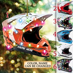 Personalized Ornament Motocross Hemlet Ornament, Motocross Hemlet With Christmas Lights Ornament
