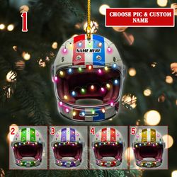 Personalized Racing Helmet With Christmas Light Ornament for Racing Lovers, Racing Boy Ornament