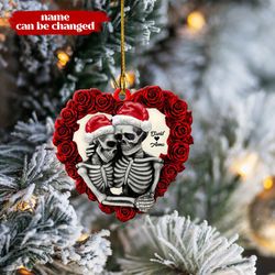 Personalized Red Rose Skull Couple Christmas Ornament, Custom  Skeleton Couple Ornament