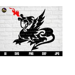 Fire Breathing Dragon Svg, Dragon Svg, Dragon Cut Files, Dragon Clipart svg files for Cricut, Instant Download, Svg, Png