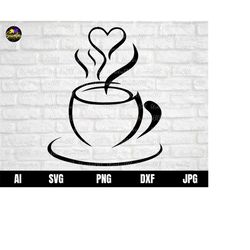 Mug With Heart Steam Svg, Mug Svg, Coffee Heart Svg, Coffee Mug Svg, Coffee Cup with Heart Svg, Silhouette, Cut File Cri