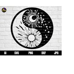Yin Yang Symbol Sun Moon Buddhism Stars Day Night Cricut Cut File, svg files for Cricut, Instant Download, Svg, Png, AI,