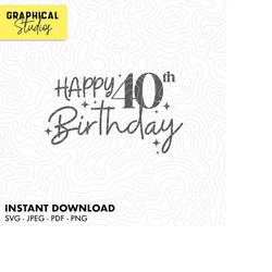 Happy 40th Birthday SVG Instant Download Cricut Svg 18 T Shirt