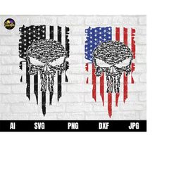 American Skull Flag Svg, USA Skull Flag Svg, American Gun Flag Svg, American Flag Svg, Distressed Flag Svg, Guns Svg, Mi