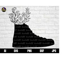 floral sport shoe png, canvas shoe with flowers png, sport run shoe clipart, running shoe flowers graphic, svg for cricu
