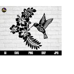 Hummingbird Svg, Bird Svg, Hummingbird Flowers Svg, Flower Humming Bird svg, Hibiscus Svg for Cricut, Instant Download,