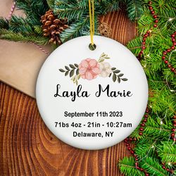 Babys First Christmas Ornament, Personalized Baby Stats First Christmas Ornament, Custom Baby Ceramic Keepsake