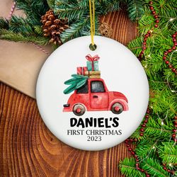 babys first christmas ornament, personalized first christmas truck ornament, custom baby boy truck ornament