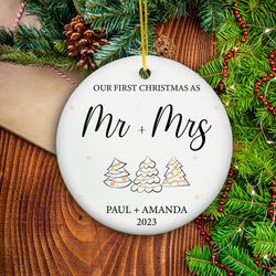 First Christmas Married Ornament, Mr and Mrs Tree Christmas Ornament, Our First Christmas Married as Mr and Mrs Ornament