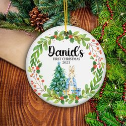 personalized babys first christmas ornament, personalized first christmas peter rabbit ornament, custom baby ornament