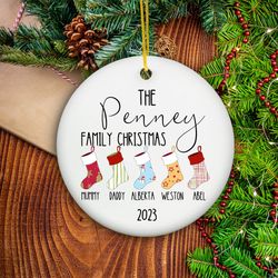 Personalized Family Christmas Ornament, Hanging Stockings Ornament, Custom Bauble